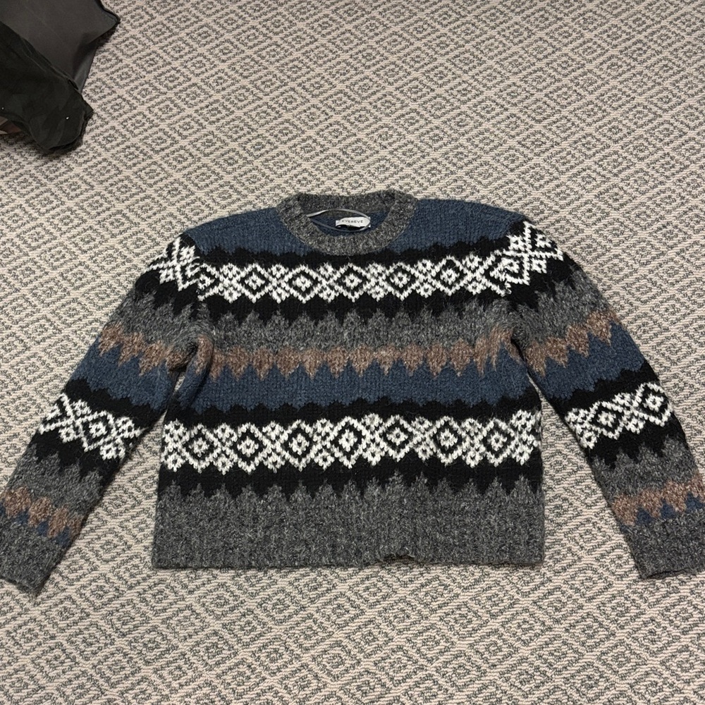 Evereve Women’s Crewneck Sweater - Gray, Blue, and Brown